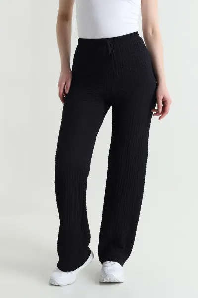 Siyah Gofre Kumaş Kadın Pantolon 449954