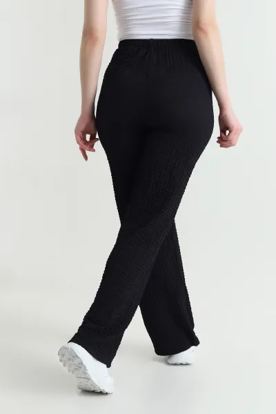 Siyah Gofre Kumaş Kadın Pantolon 449954