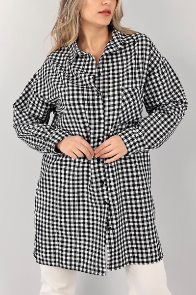 Siyah Gofre Kumaş Pötikare Tunik 101645