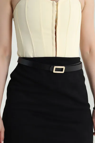 Siyah Gold Toka Detaylı Kadın Kemer 470509