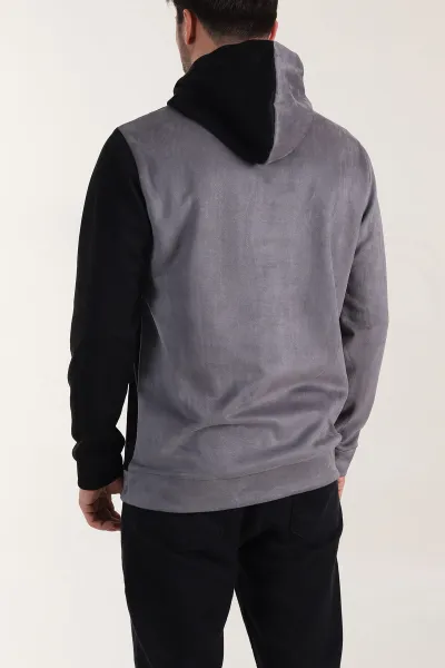 Siyah Gri Kapüşonlu Yazı Detaylı Cepli Erkek Sweatshirt 413632
