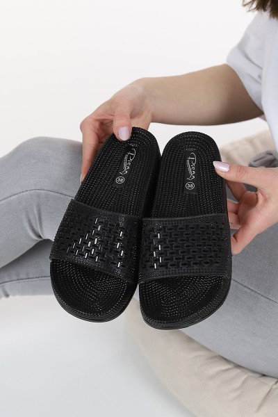 Siyah Günlük Simli Rahat Kadın Terlik 96160 | ModamızBir | Modamizbir.Com