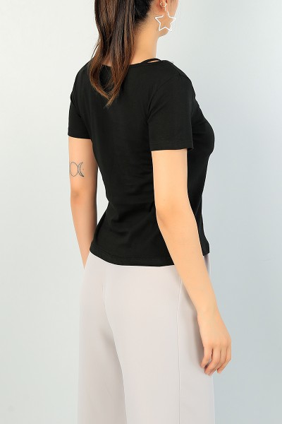Siyah Güpür Detay Bluz 69244