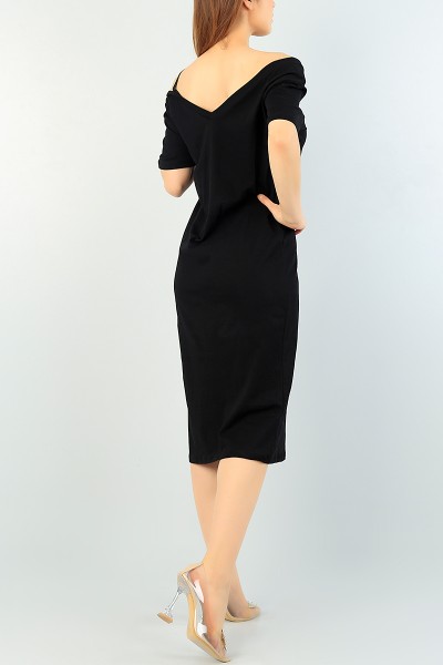 Siyah Güpür Detay Likralı Elbise 65837