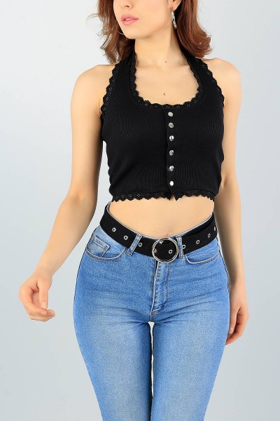 Siyah Güpürlü Çıt Çıtlı Bayan Atlet 58772