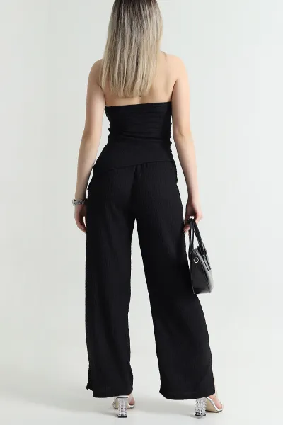 Siyah Halter Yaka Bürümcük Kadın İkili Takım 470286