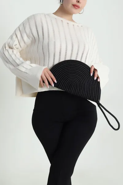 Siyah Hasır Bilek Askılı Kadın El Çantası 478373