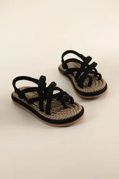 Siyah Hasır Örgülü Sandalet 250694