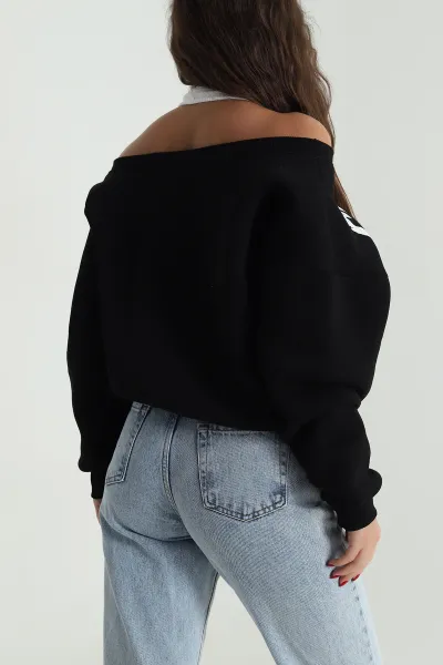 Siyah İç Atletli Şardonlu Kadın Sweat 489128