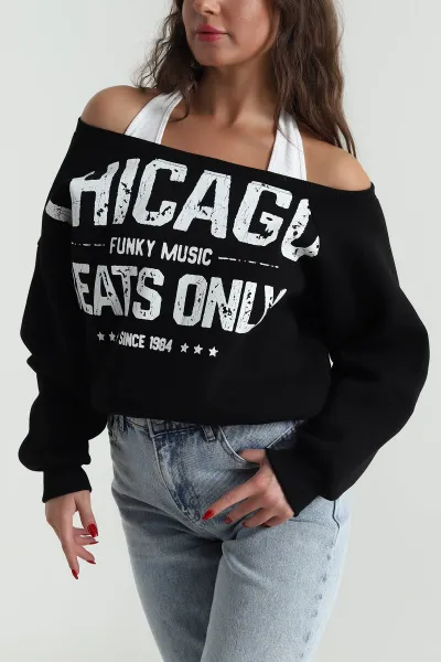 Siyah İç Atletli Şardonlu Kadın Sweat 489128