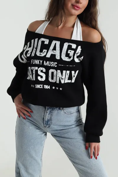 Siyah İç Atletli Şardonlu Kadın Sweat 489128