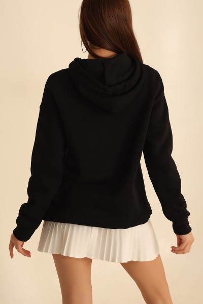 Siyah İçi Şardonlu Kanguru Cep Sweat 207837