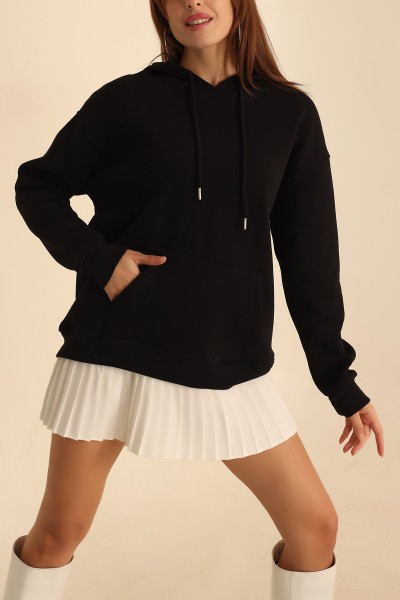 Siyah İçi Şardonlu Kanguru Cep Sweat 207837