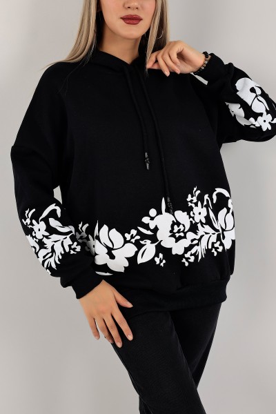 Siyah İçi Şardonlu Kapüşonlu Bayan Sweat 134883