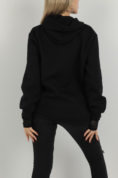 Siyah İçi Şardonlu Kapüşonlu Bayan Sweat 146380