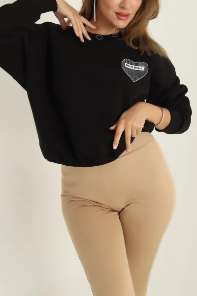 Siyah İçi Şardonlu Nakış Detay Bayan Sweat 293617