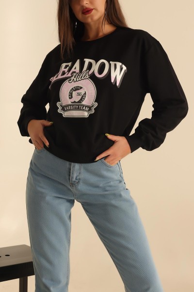 Siyah İki İp Baskılı Bayan Sweat 201636