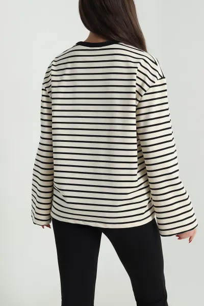 Siyah İki İp Çizgili Kadın Sweat 490507