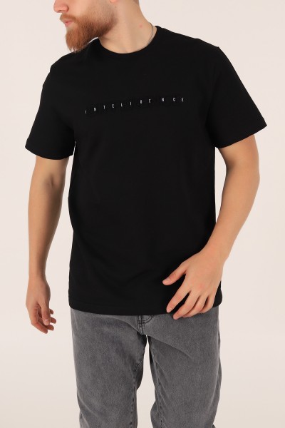 Siyah İki ip Gofre Baskılı Oversize Tişört 163511