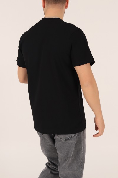 Siyah İki İp İşlemeli Oversize Erkek Tişört 163744