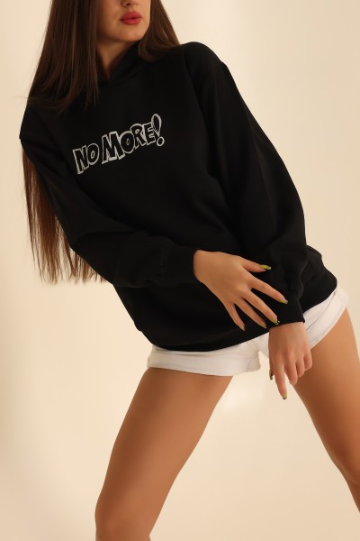 Siyah İki İp Kapüşonlu Bayan Sweat 199606