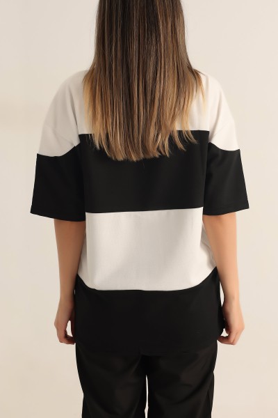 Siyah İki İp Oversize Bayan Tişört 184778