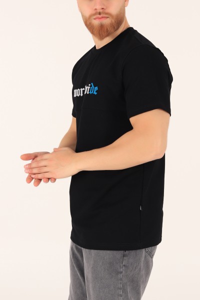 Siyah İki İp Oversize Erkek Tişört 163494