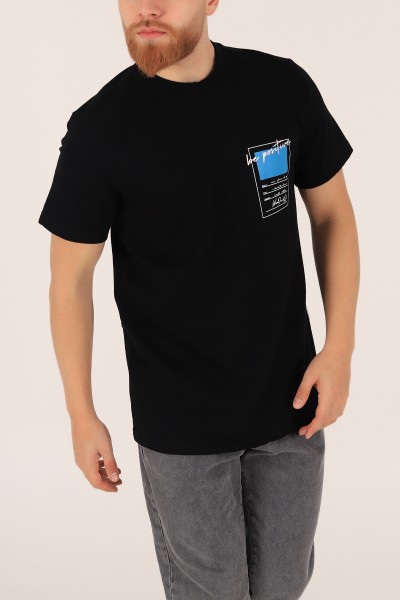 Siyah İki İp Oversize Erkek Tişört 163553