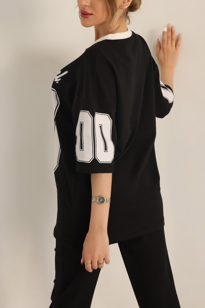 Siyah İki İp Oversize Tişört 184772