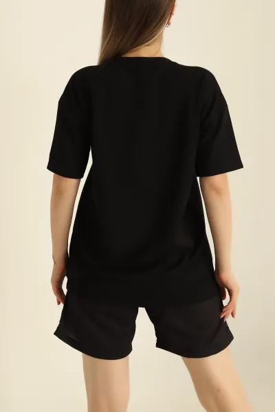 Siyah İki İp Oversize Tişört 193700