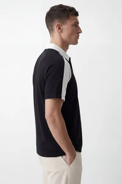 Siyah İki İp Polo Yaka Çıt Çıtlı Erkek Tişört 435087