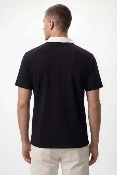 Siyah İki İp Polo Yaka Çıt Çıtlı Erkek Tişört 435087