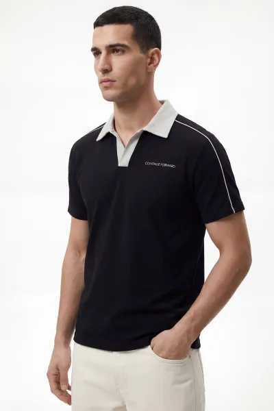 Siyah İki İp Polo Yaka Erkek Tişört 435184