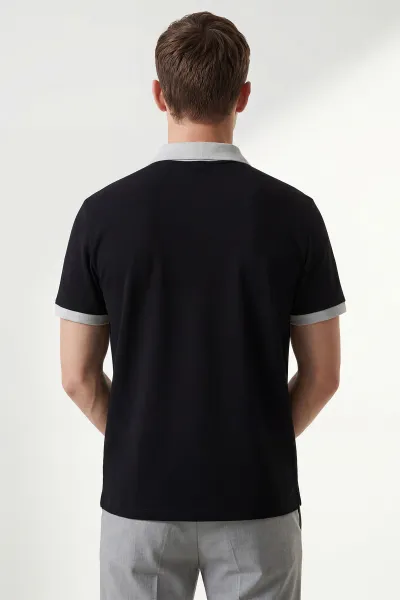Siyah İki İp Polo Yaka Erkek Tişört 435264