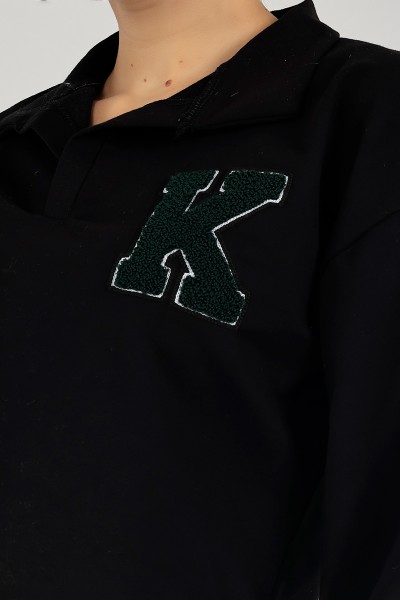 Siyah İki İp Süzeneli Crop Sweat 140085