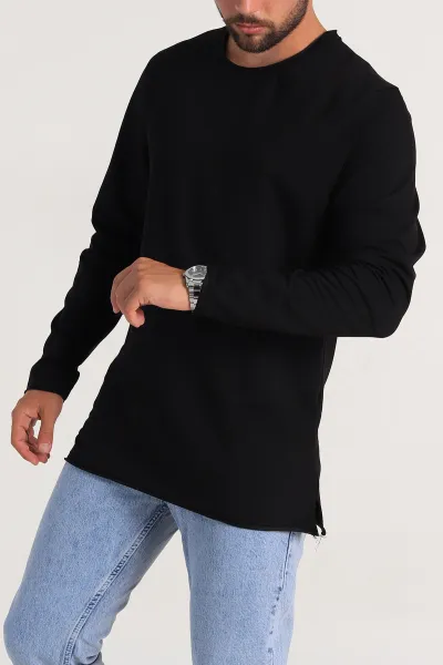 siyah-iki-ip-yirtik-yaka-detayli-basic-erkek-sweatshirt-299818