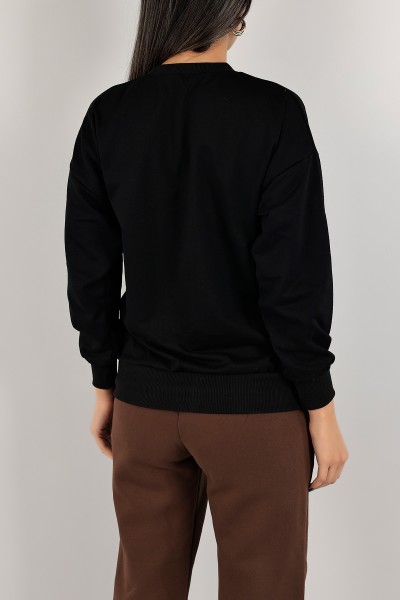 Siyah İki İplik Nakışlı Sweat 141343