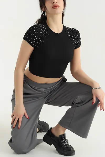 Siyah İnci Detay Ottoman Bluz 340290