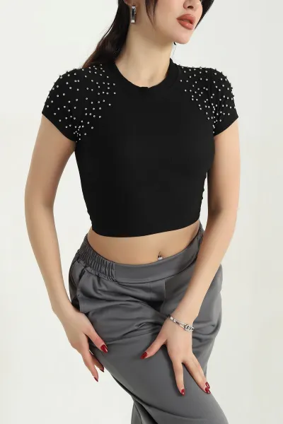 Siyah İnci Detay Ottoman Bluz 340290