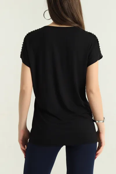 Siyah İncili Dantelli Çilek Bluz 334546