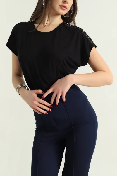 Siyah İncili Dantelli Çilek Bluz 334546