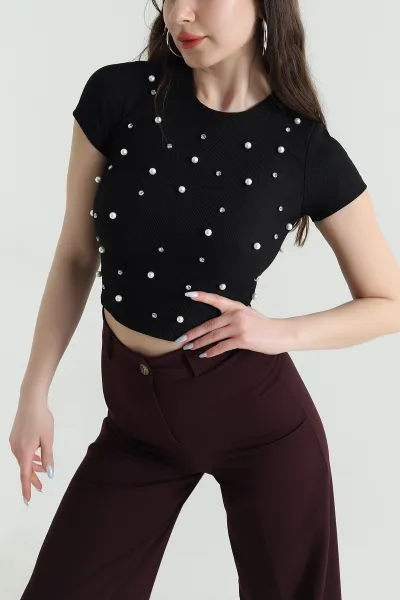 Siyah İncili Ottoman Kadın Bluz 448776