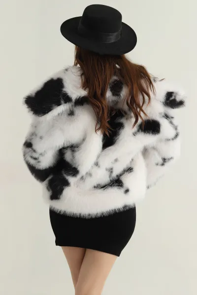 Siyah İnek Desen Lolita Kadın Mont 413977