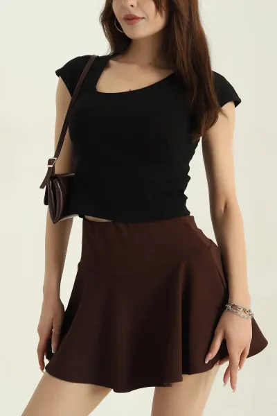 Siyah İnterlok Kolsuz Kayık Yaka Kadın Crop 373893