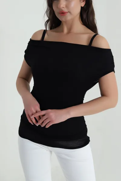 Siyah İp Askılı İçli Dışlı Viskon Kadın Bluz 458130