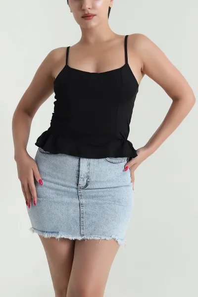 Siyah İp Askılı Kadın Yazlık Scuba Kadın Bluz 476031