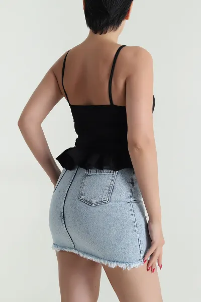 Siyah İp Askılı Kadın Yazlık Scuba Kadın Bluz 476031