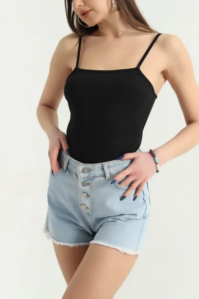 Siyah İp Askılı Likralı Sandy Zıbın Bluz 338408