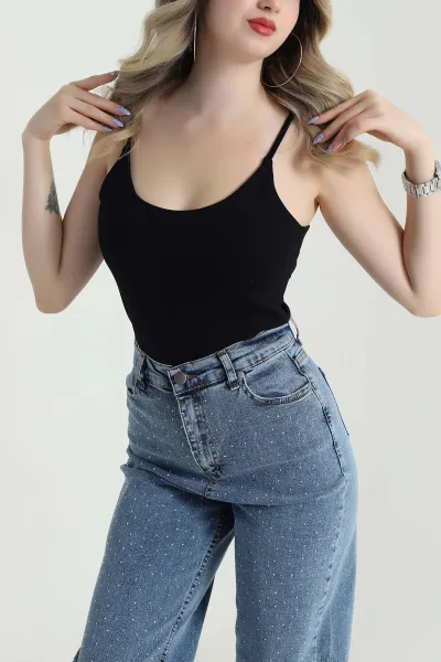 Siyah İp Askılı Oysho Kadın Zıbın Bluz 475260
