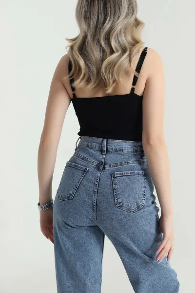 Siyah İp Askılı Oysho Kadın Zıbın Bluz 475260